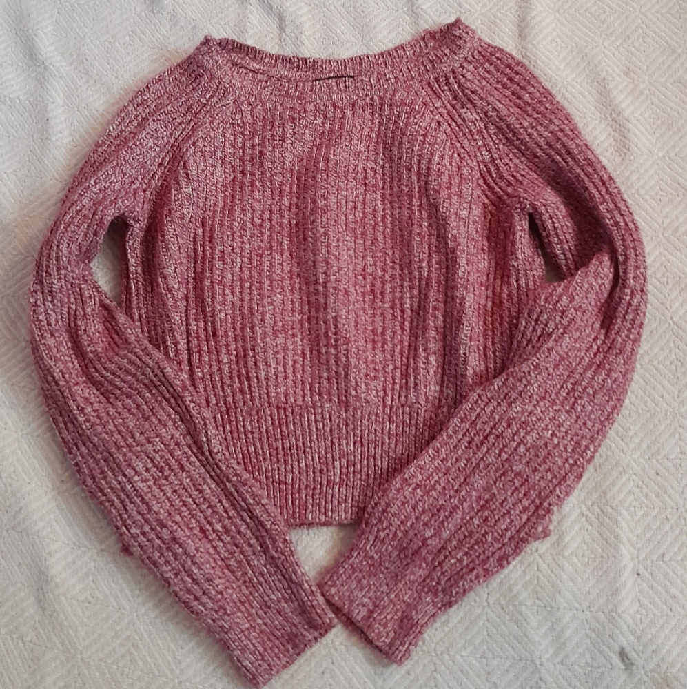Women's cropped sweater, pink and white comfy